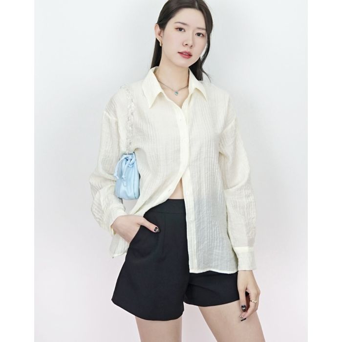 KIARA TEXTURED CHIFFON SHIRT-VANILLA