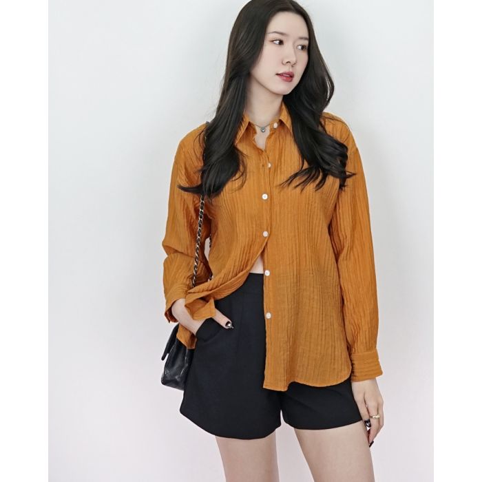 KIARA TEXTURED CHIFFON SHIRT-TAN