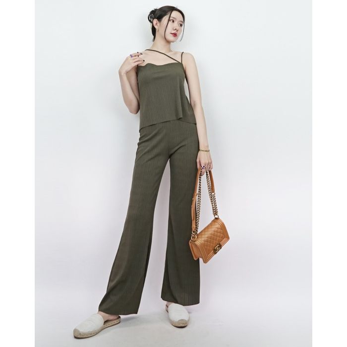 JULIE MINI RIBBED SINGLET & PANTS SET-OLIVE