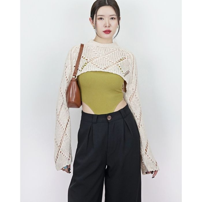 RENA TIE BACK SUPER CROP SWEATER-CREAM