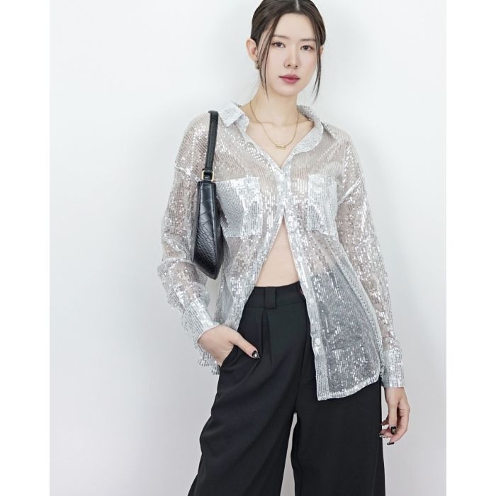 HAILEY TWINKLE SEQUIN SHIRT-WHITE