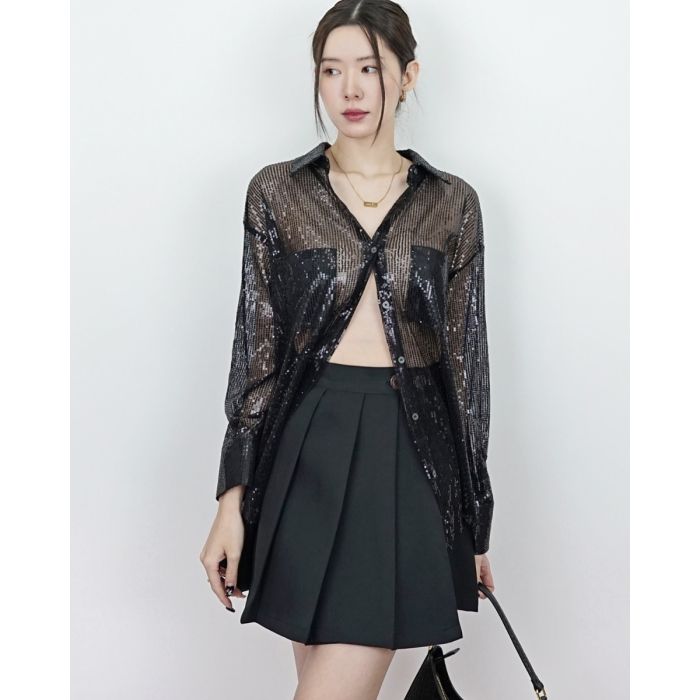 SPECIAL OFFER * HAILEY TWINKLE SEQUIN SHIRT-BLACK