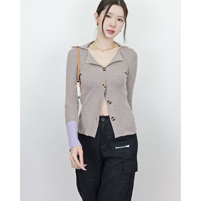 MADDEY COLOURBLOCK SLEEVE KNIT TOP-TARO