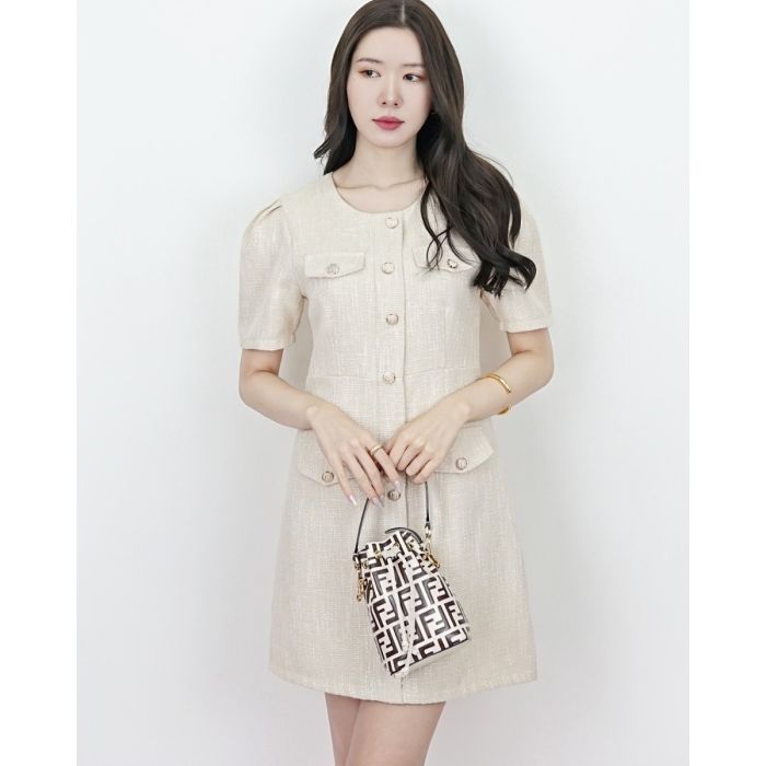 BIRCH CLASSIC TWEED DRESS-BEIGE