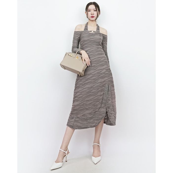 SNOW WAVE HOOP JERSEY MIDI DRESS-DARK GREY