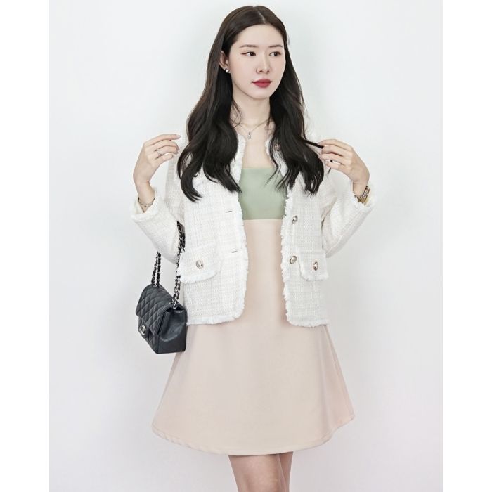 KRISTEN FRAYED TWEED JACKET-CREAM