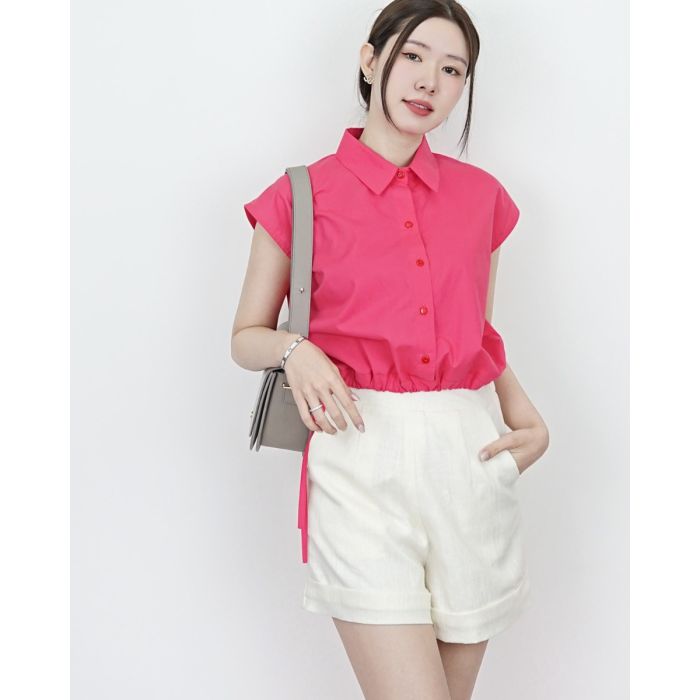 MARLY TIE WAIST COTTON BLOUSE-PINK