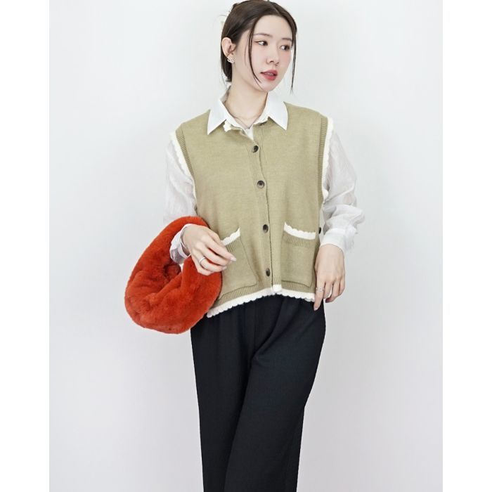 TUSCANY WAVY KNIT VEST-BEIGE