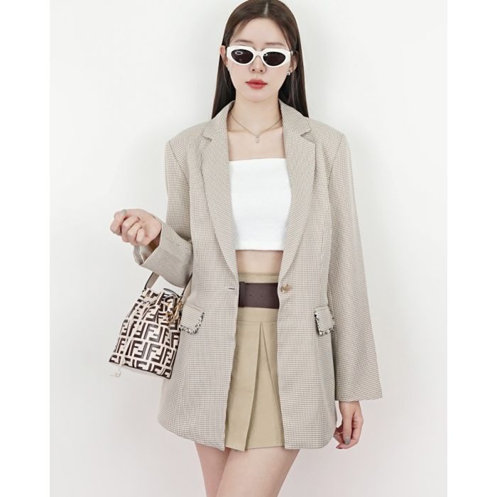 MILANO HOUNDSTOOTH OVERSIZED BLAZER-BROWN