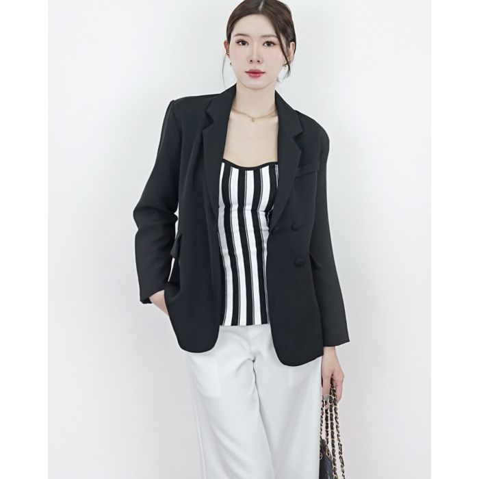 RELAXED LIGHTWEIGHT OVERSIZED BLAZER-BLACK