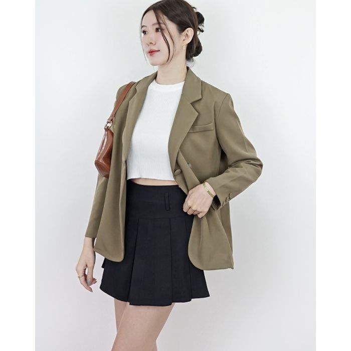 RELAXED LIGHTWEIGHT OVERSIZED BLAZER-OLIVE