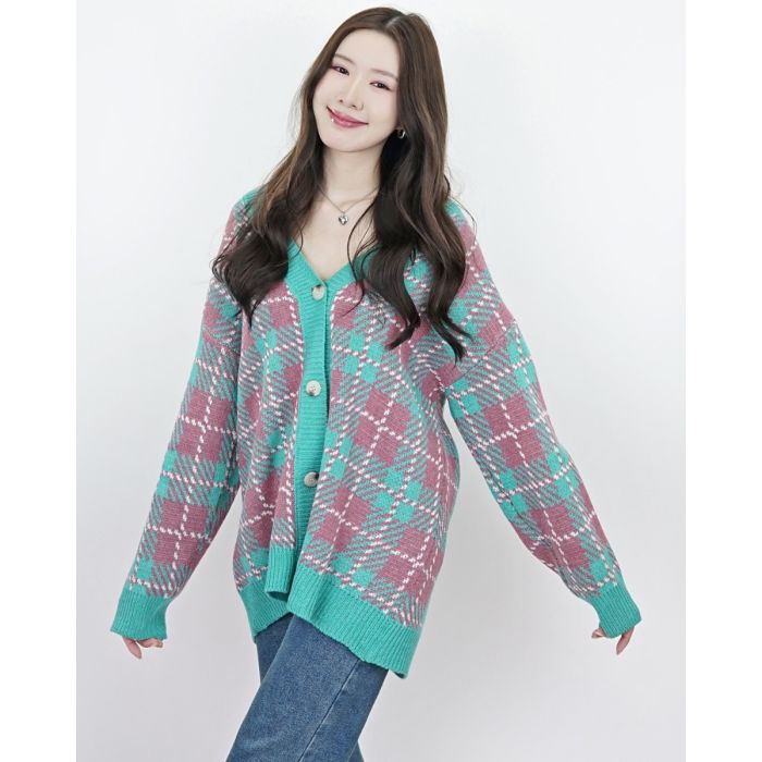 TORONTO PLAID KNIT OVERSIZED CARDIGAN-PLUM