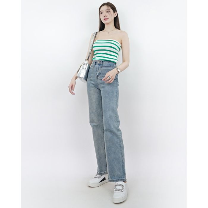 PATCH POCKET HIGHT WAIST DENIM PANTS-SKY-M