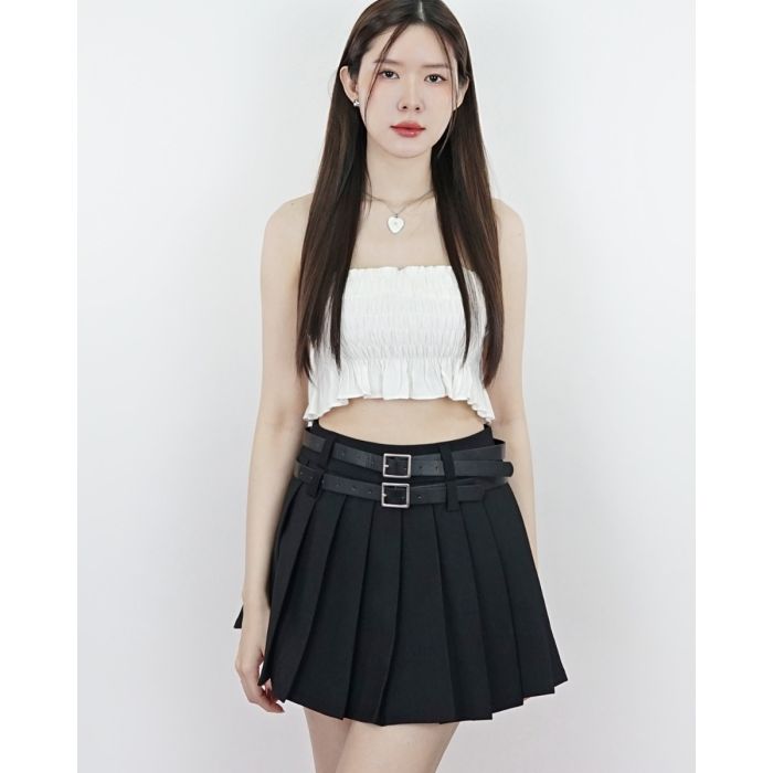 BROWNIE DOUBLE BELTED TENNIS SKIRT-BLACK-S