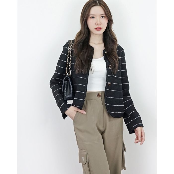 BLACK LOVE STRIPE TWEED JACKET