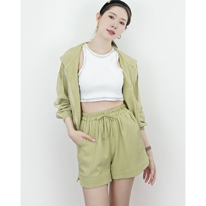 AIRPORT HOODIE TOP & SHORTS SET-MATCHA