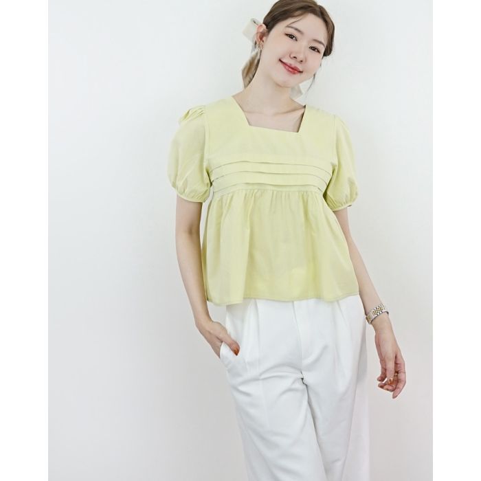 OLIVIA TIE BACK COTTON BLOUSE-CUCUMBER