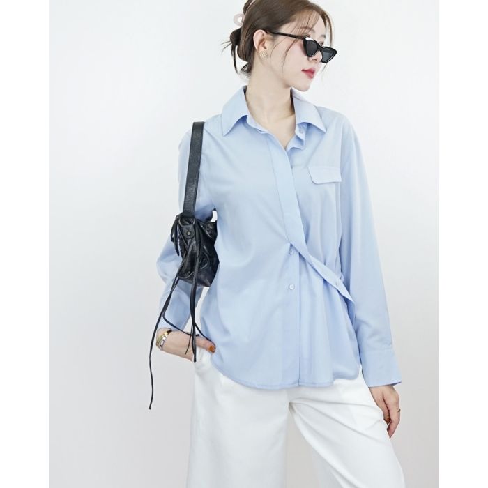 SUNRISE BELTED SHIRT-BLUE