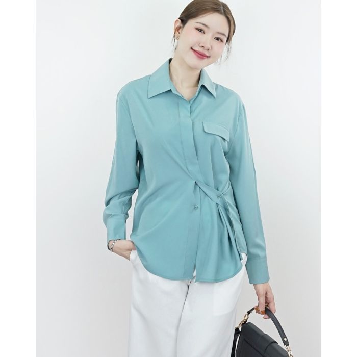 SUNRISE BELTED SHIRT-TEAL