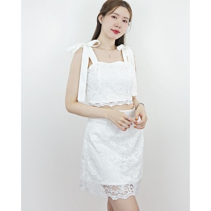 ECLAIR LACE BOW SINGET TOP-LACE WHITE-XS