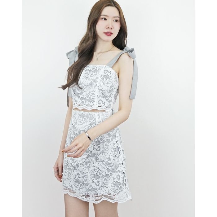 ECLAIR LACE BOW SINGET TOP-LACE GREY-M