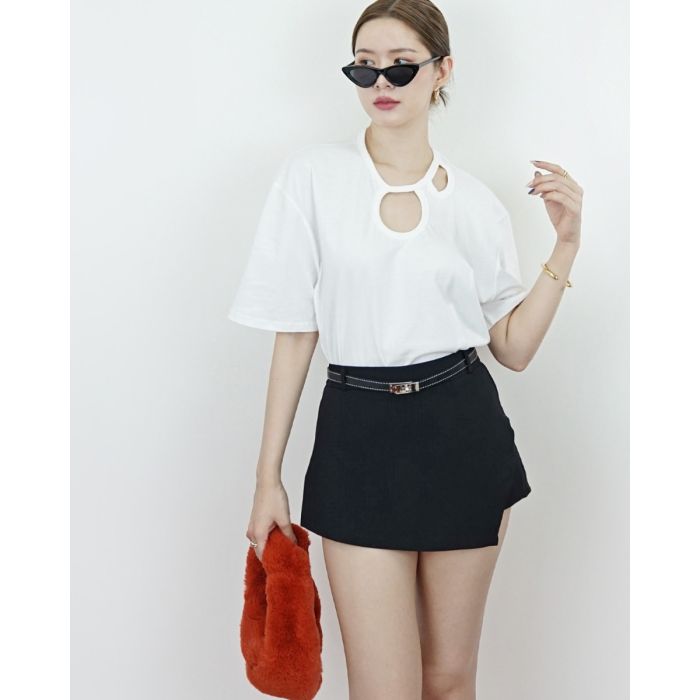 PETITE BELTED WRAP SHORTS-BLACK