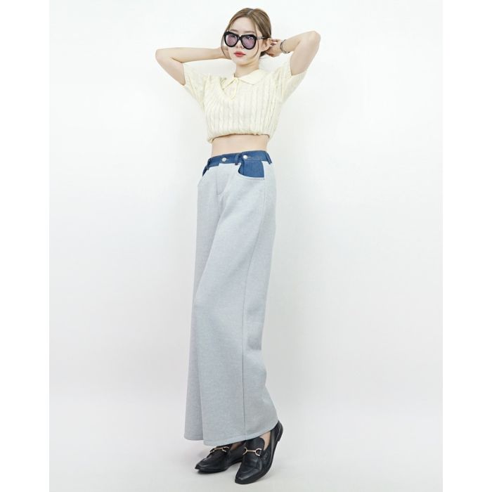 SUNNY DENIM FOLDED WARM PANTS-GREY