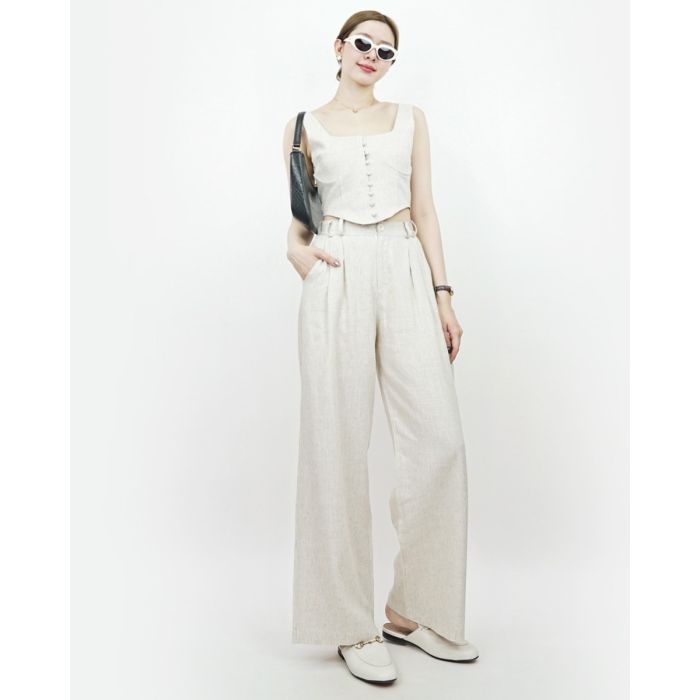 SUNDAY BRUNCH LINEN TOP & PANTS SET-OAT