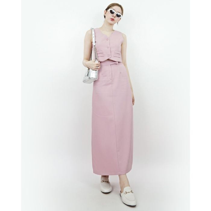 SHISO VEST TOP & SPLIT SKIRT SET-PINK