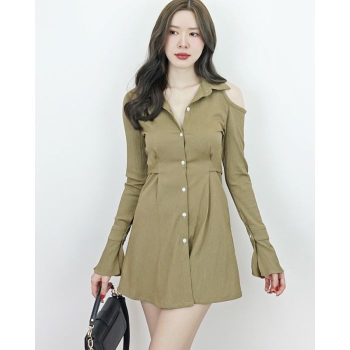 GABRIELLE TIE WAIST SHIRT DRESS-OLIVE