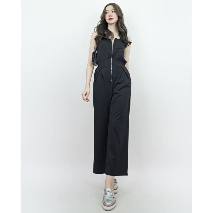 CARINA FRONT ZIPPER JUMPSUITS-BLACK