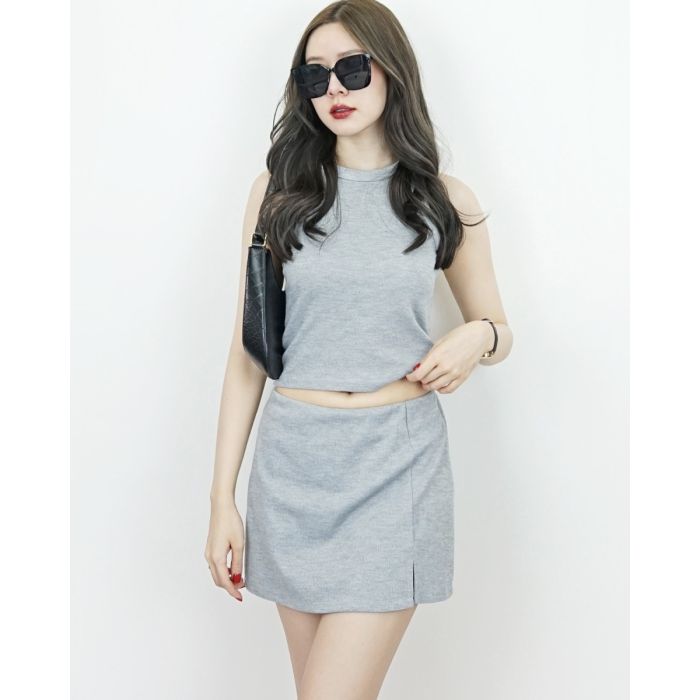 SATURDAY PIQUE TANK TOP & SKIRT SET-GREY