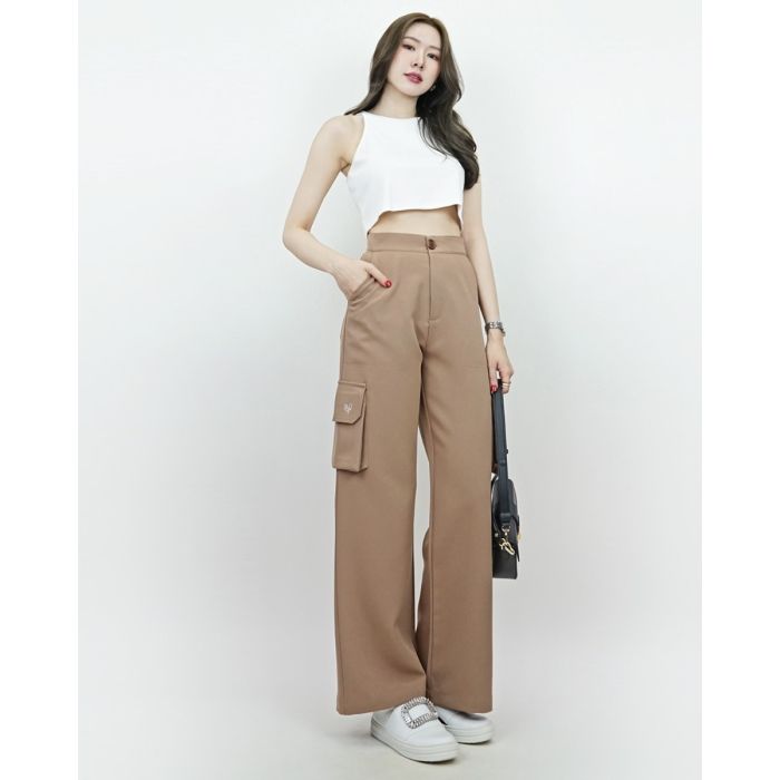 SLYQ TAILORED CARGO PANTS-BROWN-S