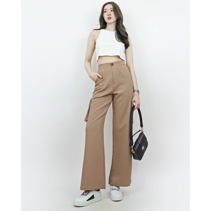 SLYQ TAILORED CARGO PANTS-BROWN-M