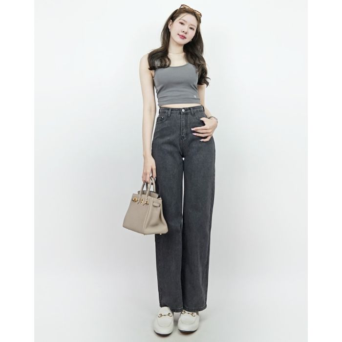 CELIA FULL-LENGTH DENIM PANTS-CHARCOAL-S