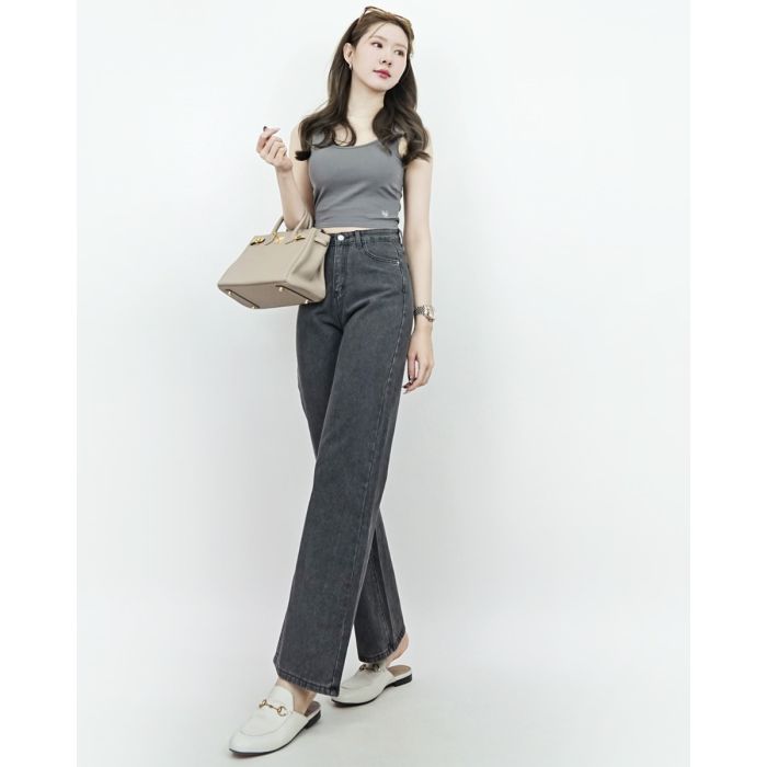 CELIA FULL-LENGTH DENIM PANTS-CHARCOAL-L