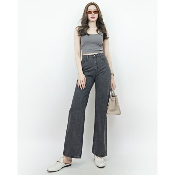 CELIA FULL-LENGTH DENIM PANTS-CHARCOAL-XL