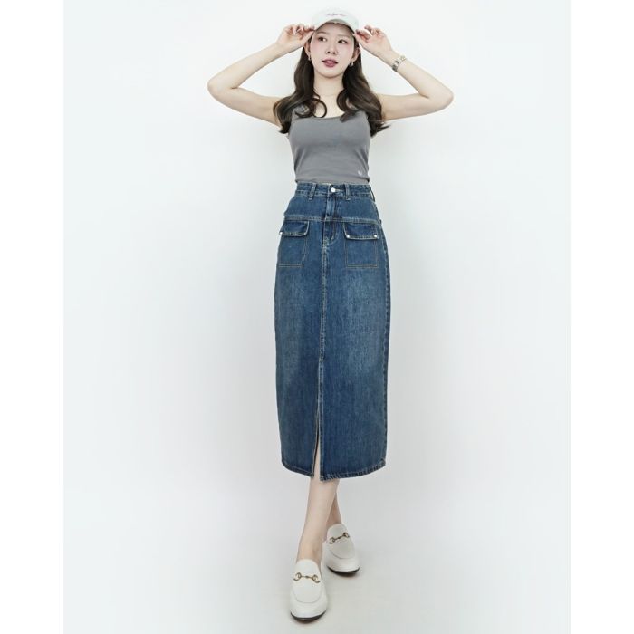 ARTISAN DENIM MIDI SKIRT-NAVY-S