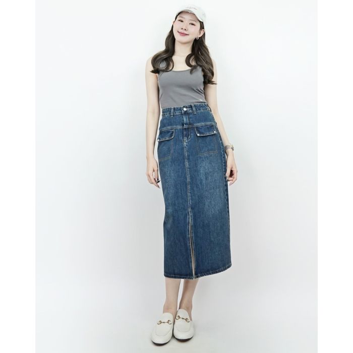 ARTISAN DENIM MIDI SKIRT-NAVY-L