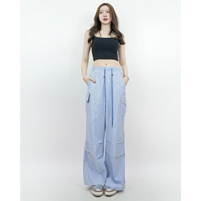 LONG BEACH STRIPE CARGO PANTS-BLUE