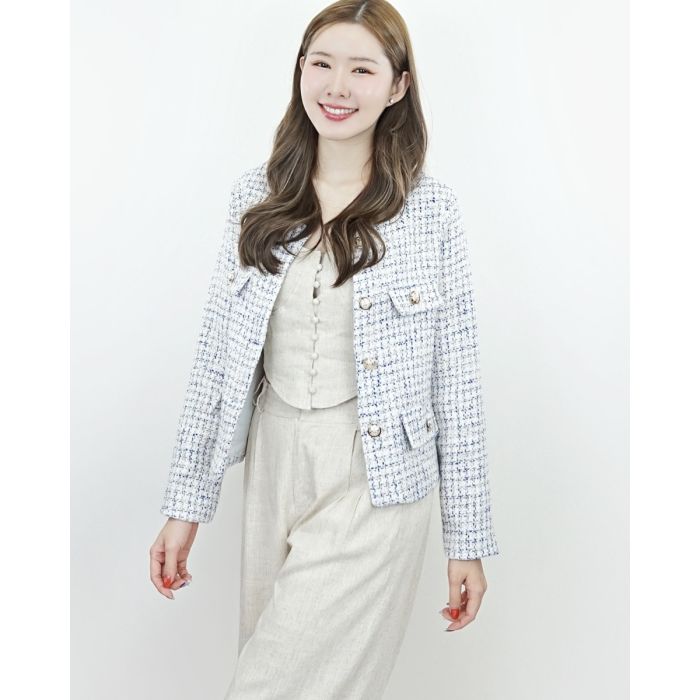 TWIGGY CLASSIC TWEED JACKET-BLUE