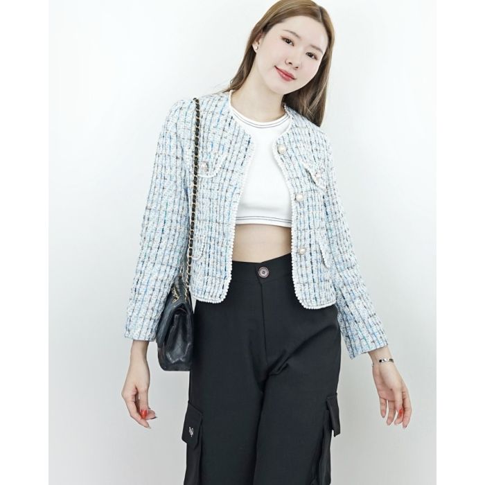 KAYLINE PEARL TWEED JACKET-BLUE