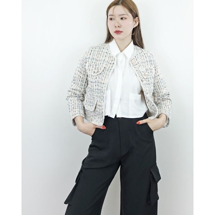 KAYLINE PEARL TWEED JACKET-BEIGE