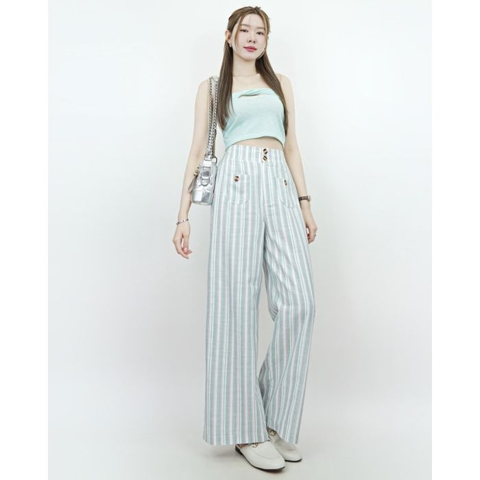 CORSICA STRIPE LINEN PANTS-MINT