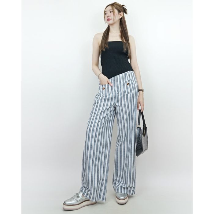 CORSICA STRIPE LINEN PANTS-NAVY