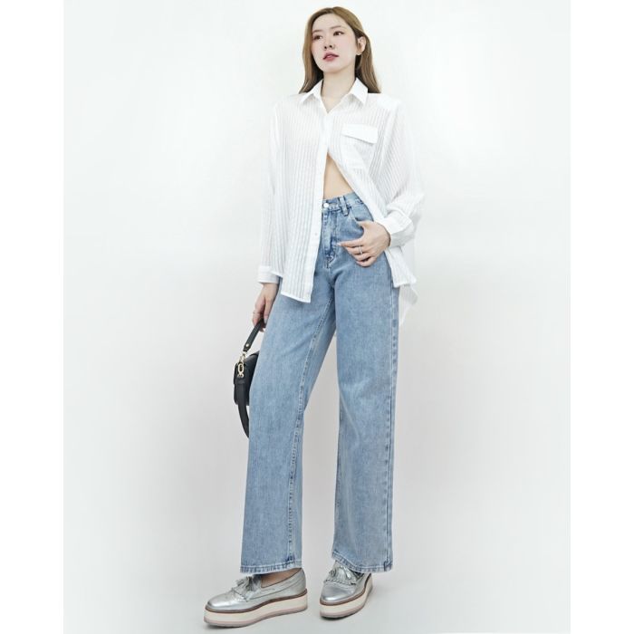 HARMONY ELASTICATED BACK DENIM PANTS-BLUE-L