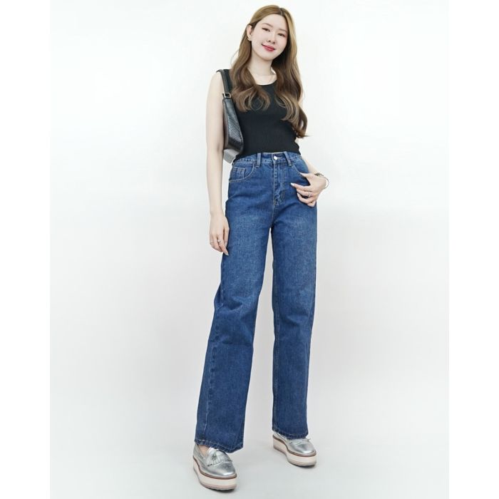 HARMONY ELASTICATED BACK DENIM PANTS-NAVY-S