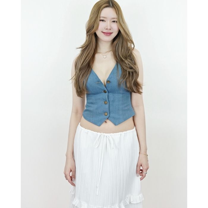 BELLA FITTED DENIM VEST TOP-BLUE-S