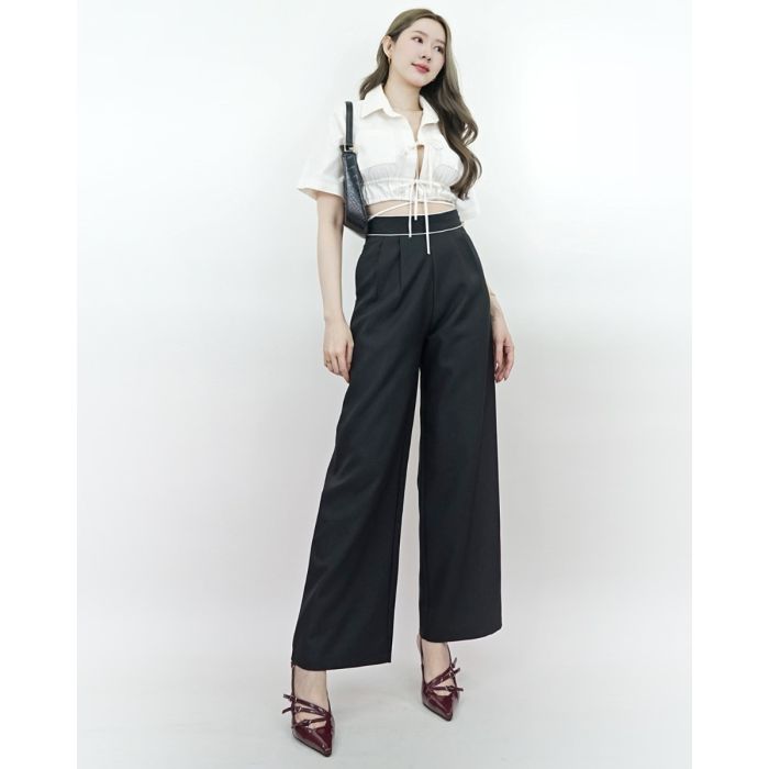 CITY TRIMMED BASIC PANTS-BLACK-XL