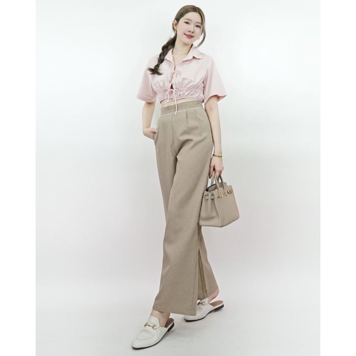 CITY TRIMMED BASIC PANTS-TAUPE-XL